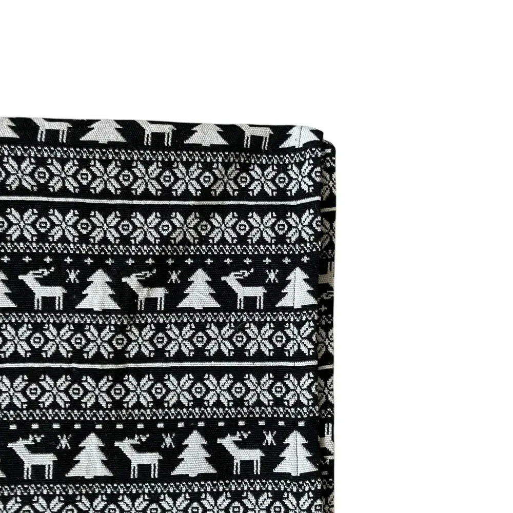 Rachel Zoe Christmas Tree Reindeer Table Runner 16x90 Holiday Black & White New